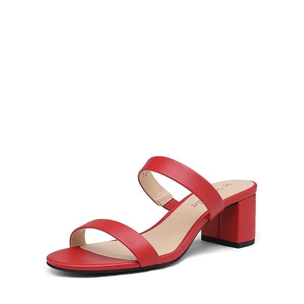 Two Strap Chunky Heel Sandals - RED PU -  0